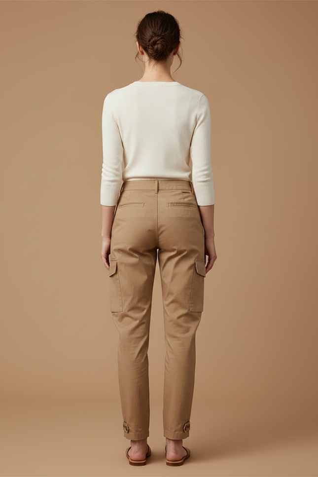 Pantalon Marron Cargo Coton Décontracté Femme Harem - Camel - vue 2