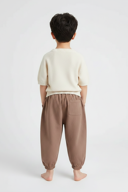 Pantalon Marron Ample Coton Lin Enfant Décontracté - vue 2