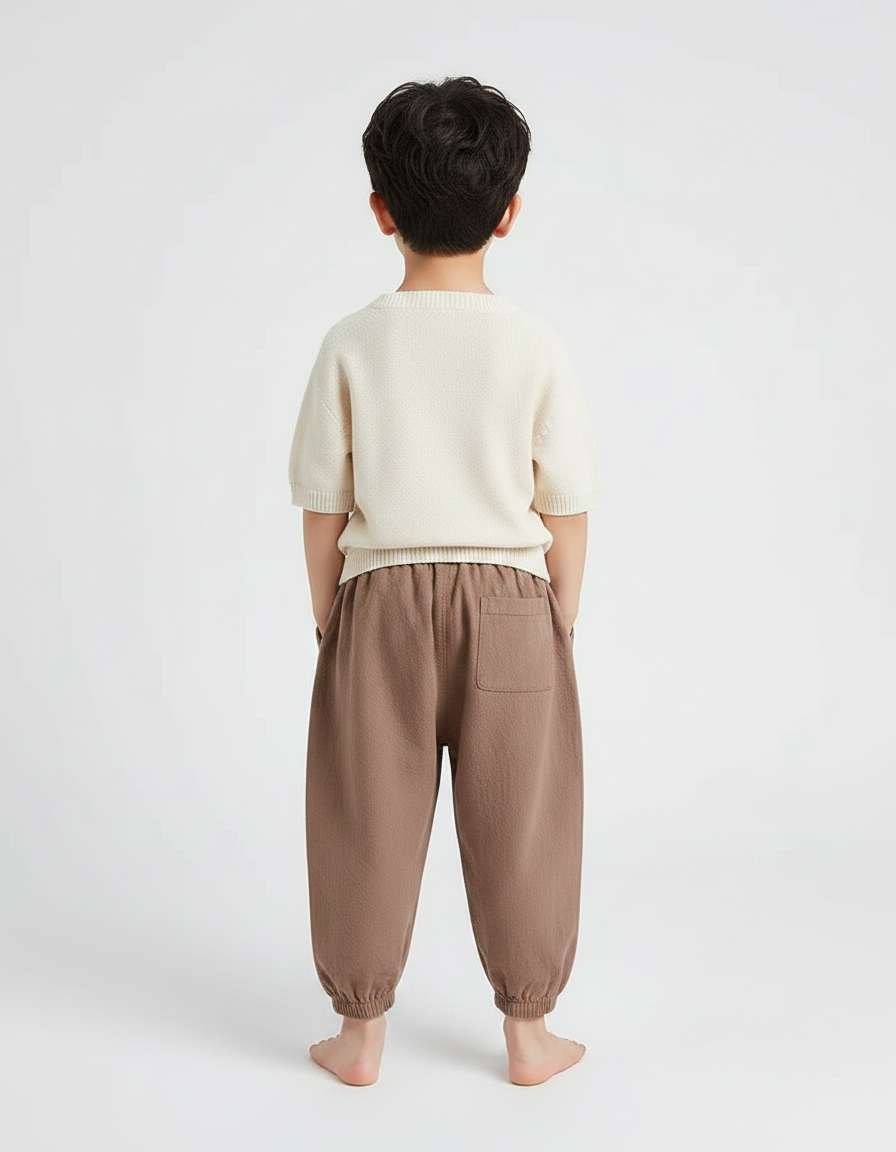 Pantalon Marron Ample Coton Lin Enfant Décontracté - vue 2