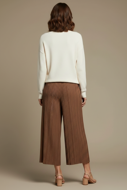 Pantalon Marron Plissé Ample Fluide Décontracté - Maille - vue 2