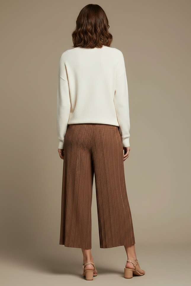 Pantalon Marron Plissé Ample Fluide Décontracté - Maille - vue 2
