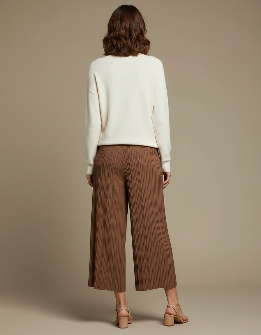 Pantalon Marron Plissé Ample Fluide Décontracté - Maille - vue 2