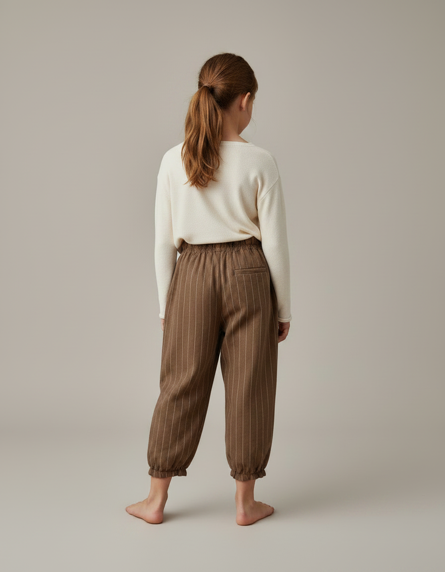 Pantalon Marron Ample Rayé Coton Enfant Confortable - Molleton - vue 2