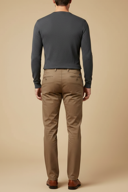 Pantalon Marron Chino Coton Droit Décontracté Homme - vue 2
