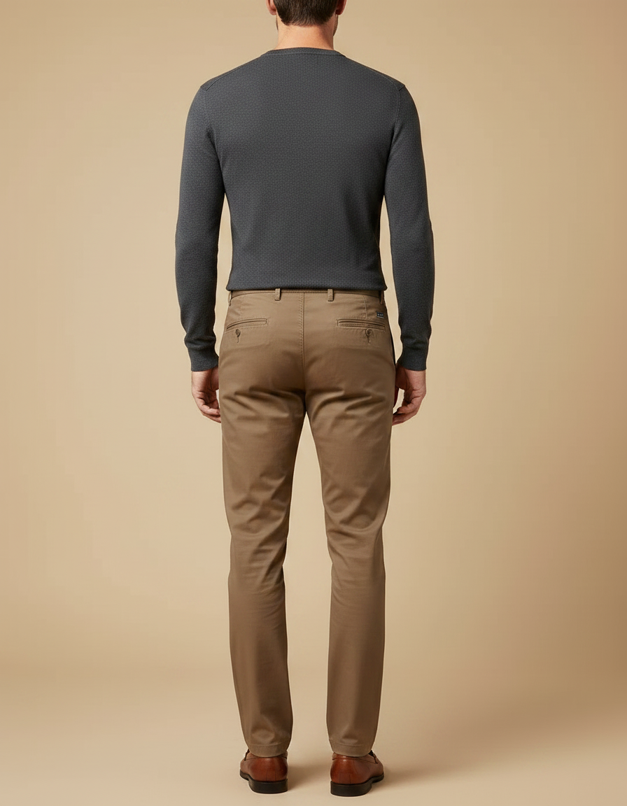 Pantalon Marron Chino Coton Droit Décontracté Homme - vue 2