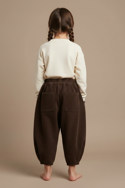 Pantalon Marron Côtelé Ample Élastique Confortable Enfant - Cordé - vue 2