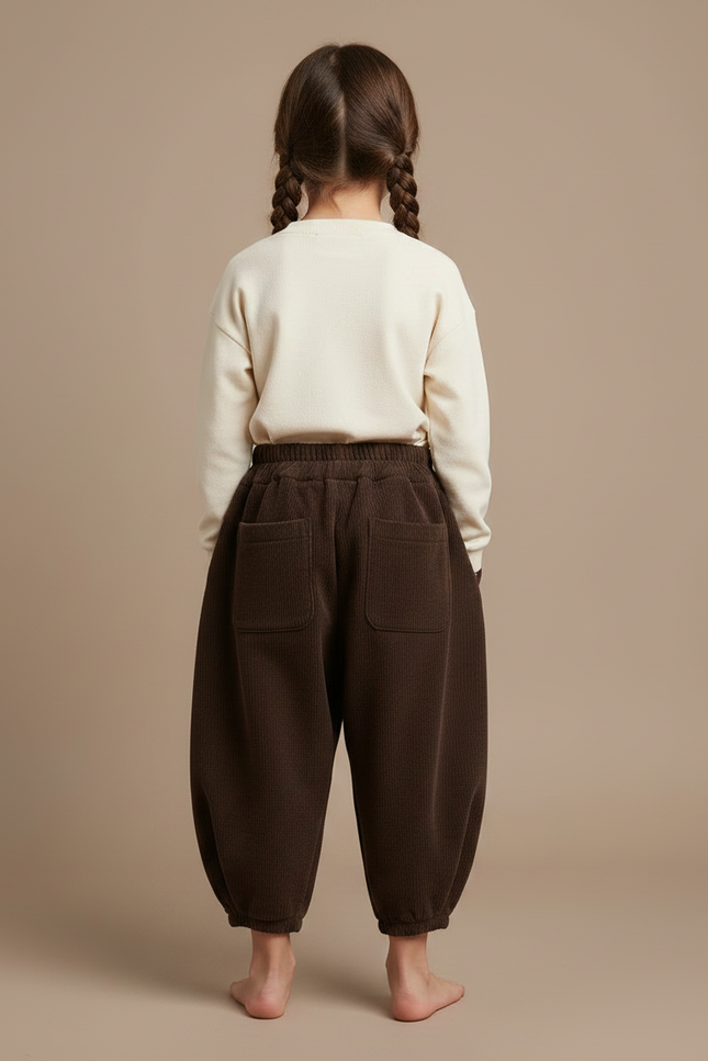 Pantalon Marron Côtelé Ample Élastique Confortable Enfant - Cordé - vue 2