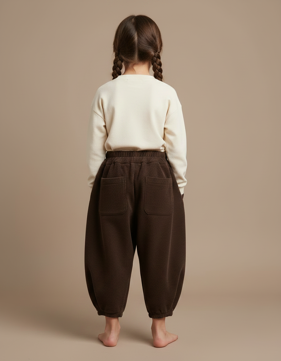 Pantalon Marron Côtelé Ample Élastique Confortable Enfant - Cordé - vue 2