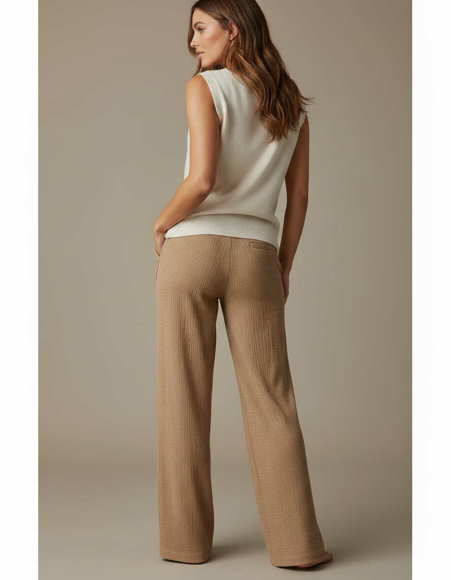 Pantalon Marron Ample Côtelé Droit Décontracté Confortable - Cordé - vue 2