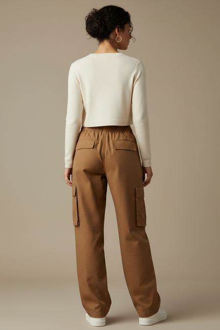 Pantalon Marron Cargo Ample Décontracté Femme - Toile - vue 2