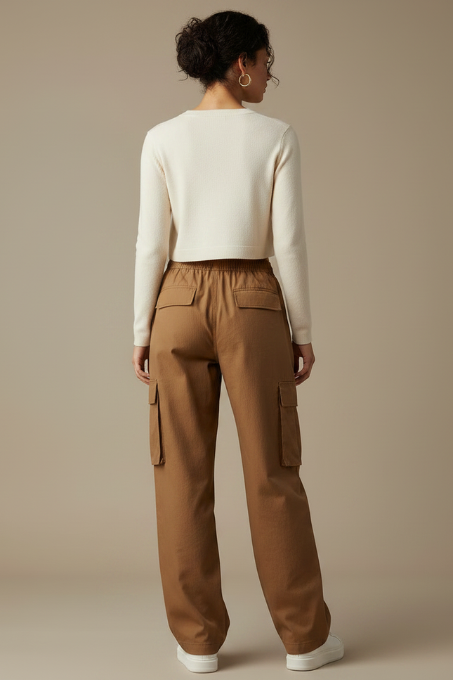 Pantalon Marron Cargo Ample Décontracté Femme - Toile - vue 2