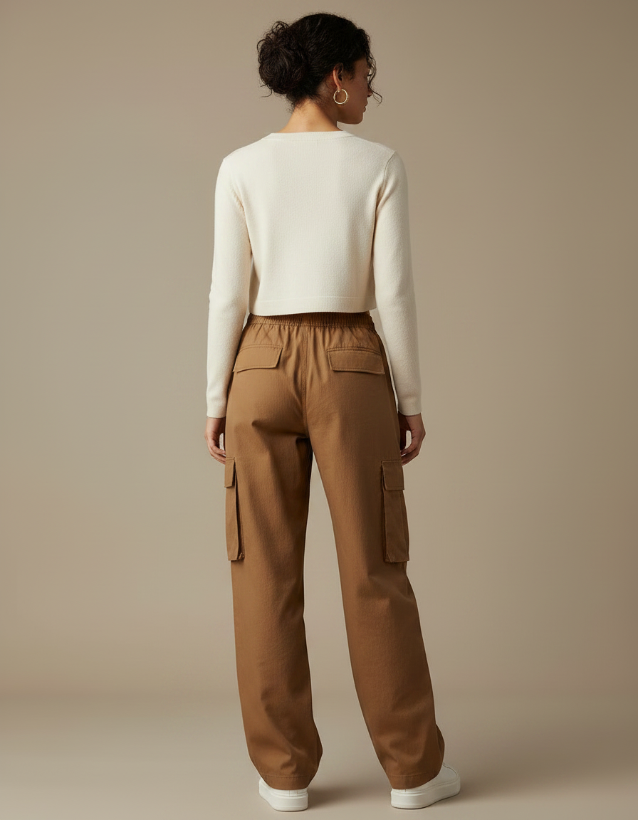 Pantalon Marron Cargo Ample Décontracté Femme - Toile - vue 2