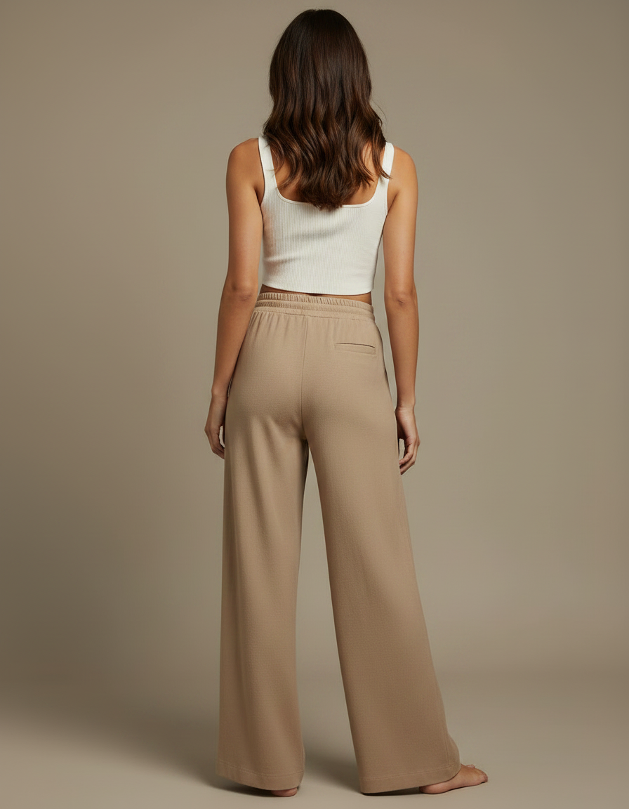 Pantalon Marron Ample Fluide Décontracté Taille Haute - Maille - vue 2