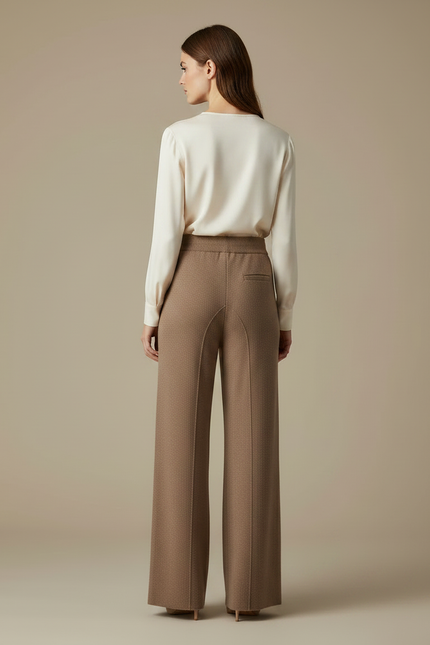 Pantalon Marron Tricoté Large Confortable Taille Haute - Maille - vue 2