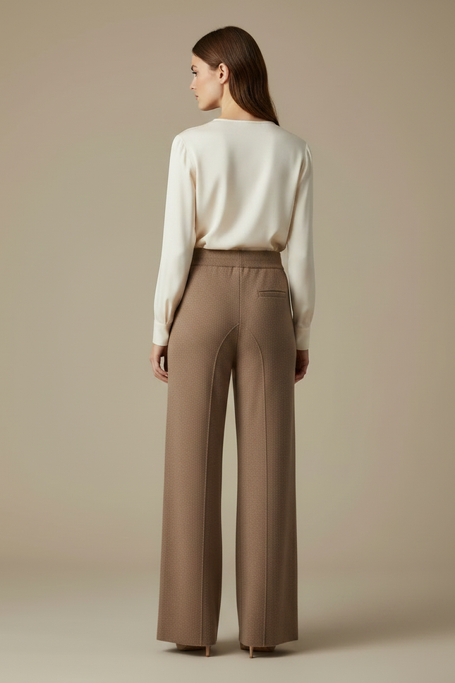 Pantalon Marron Tricoté Large Confortable Taille Haute - Maille - vue 2