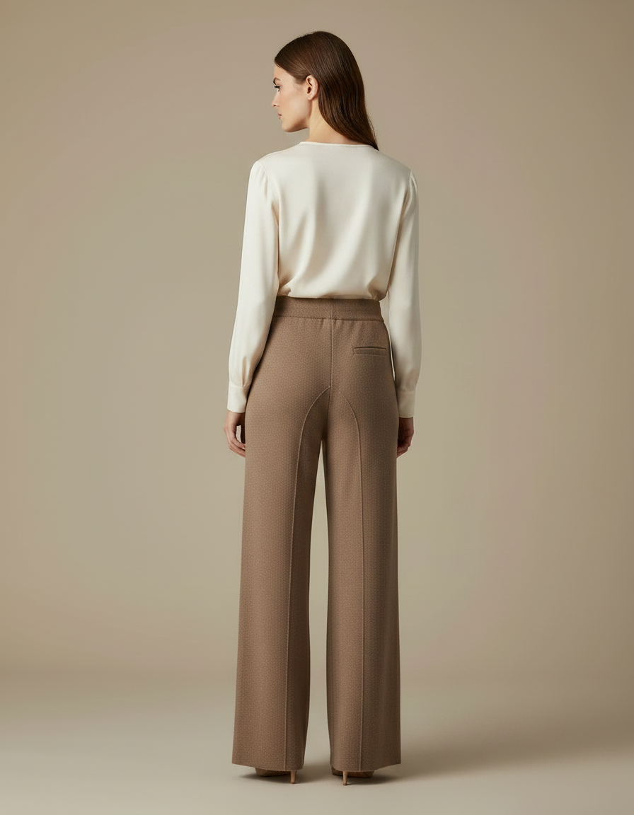 Pantalon Marron Tricoté Large Confortable Taille Haute - Maille - vue 2