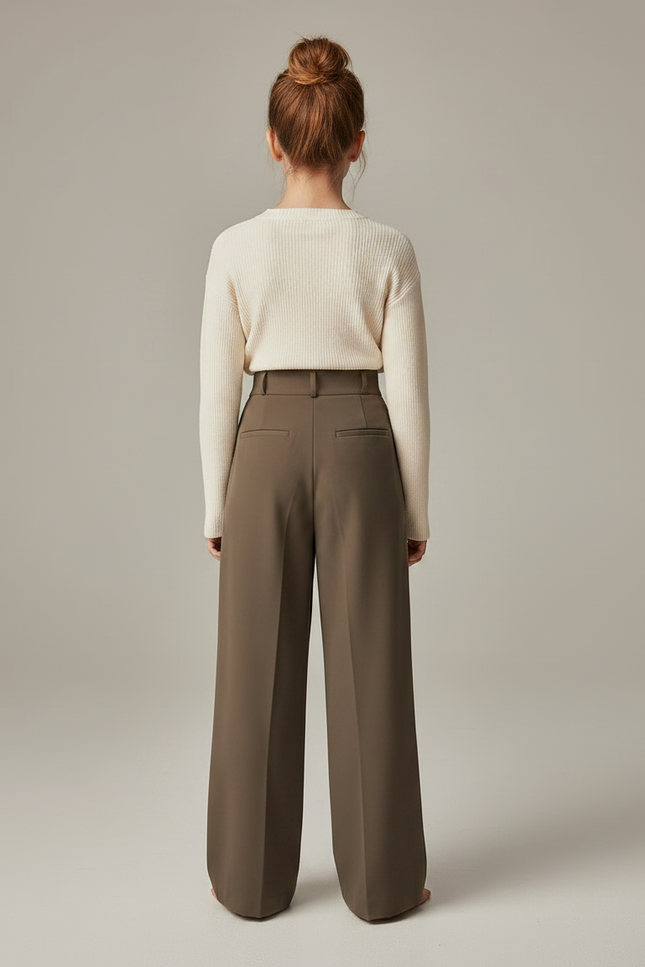 Pantalon Marron Plissé Droit Ample Élégant - Polyester - vue 2