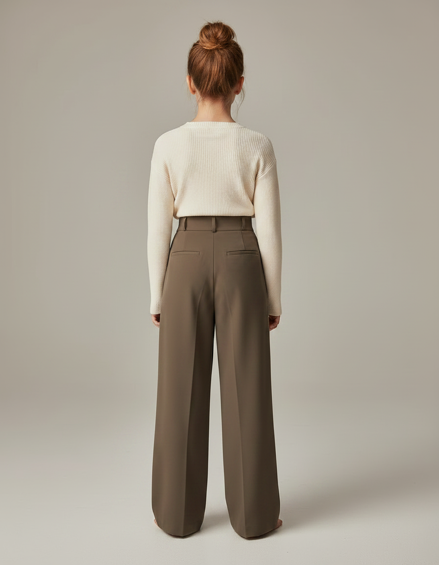 Pantalon Marron Plissé Droit Ample Élégant - Polyester - vue 2