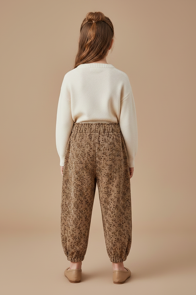 Pantalon Marron Côtelé Harem Imprimé Floral Enfant - Cordé - vue 2