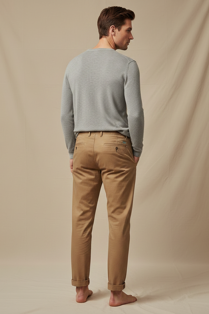 Pantalon Marron Plissé Décontracté Vintage Homme - Coton - vue 2