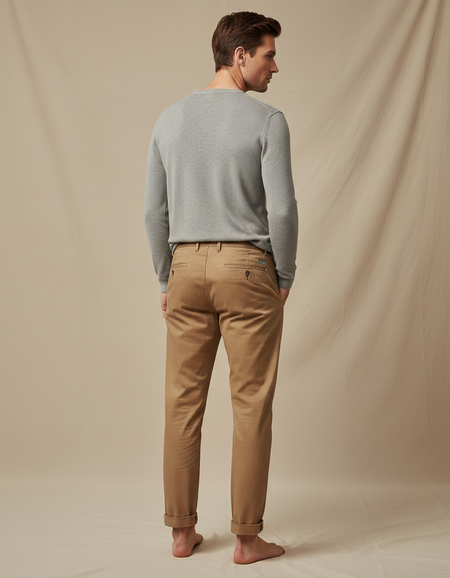 Pantalon Marron Plissé Décontracté Vintage Homme - Coton - vue 2