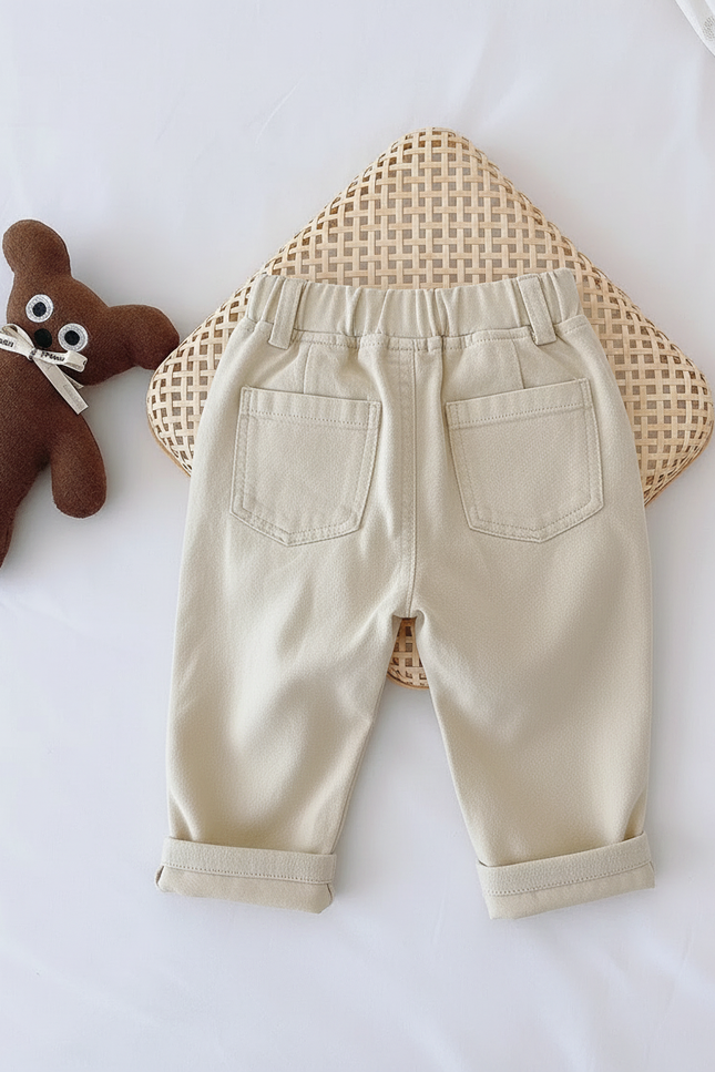 Pantalon Marron Ample Coton Plissé Enfant - Beige