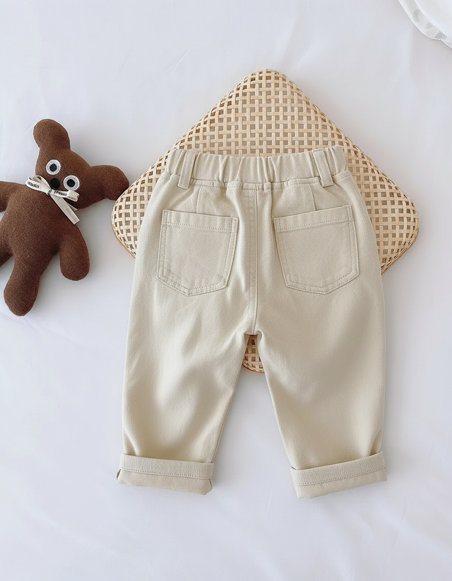Pantalon Marron Ample Coton Plissé Enfant - Beige