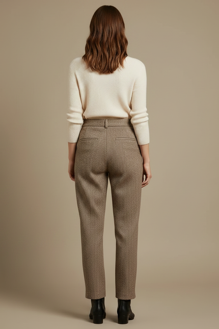 Pantalon Marron Tweed Taille Haute Décontracté Élégant - vue 2
