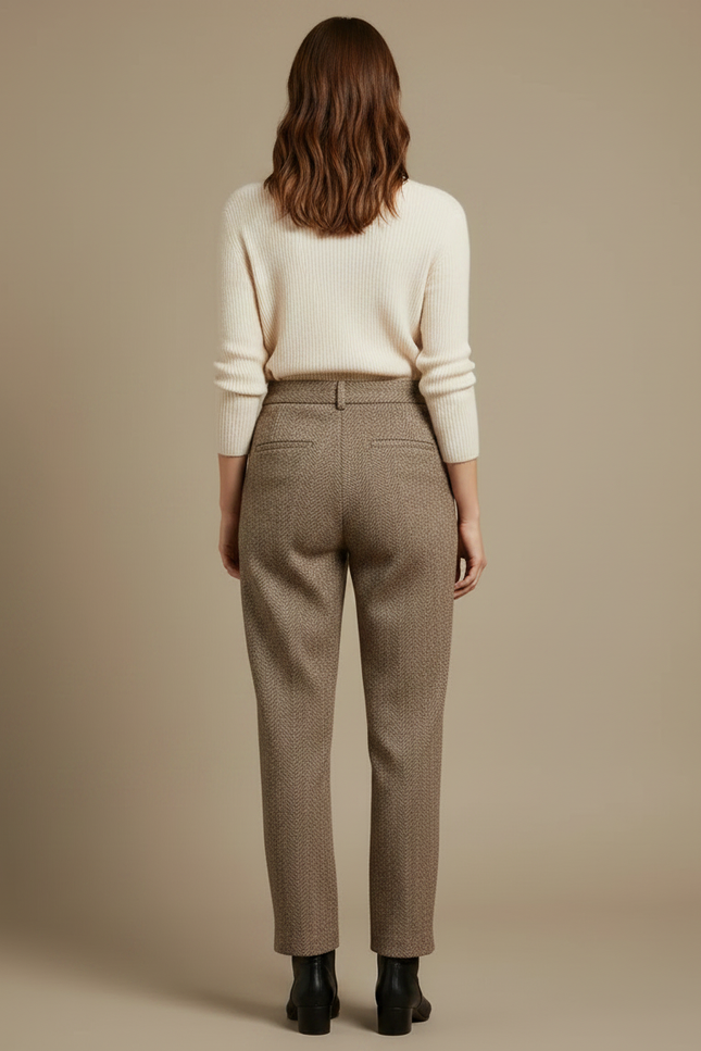 Pantalon Marron Tweed Taille Haute Décontracté Élégant - vue 2