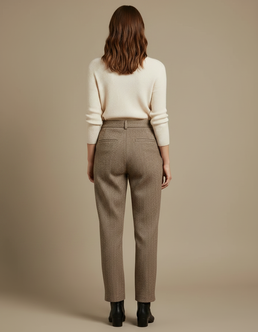 Pantalon Marron Tweed Taille Haute Décontracté Élégant - vue 2