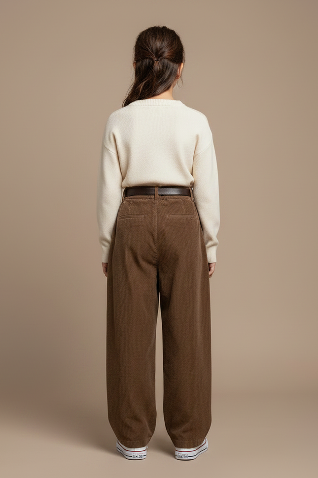 Pantalon Marron Côtelé Plissé Ample Décontracté - Cordé - vue 2