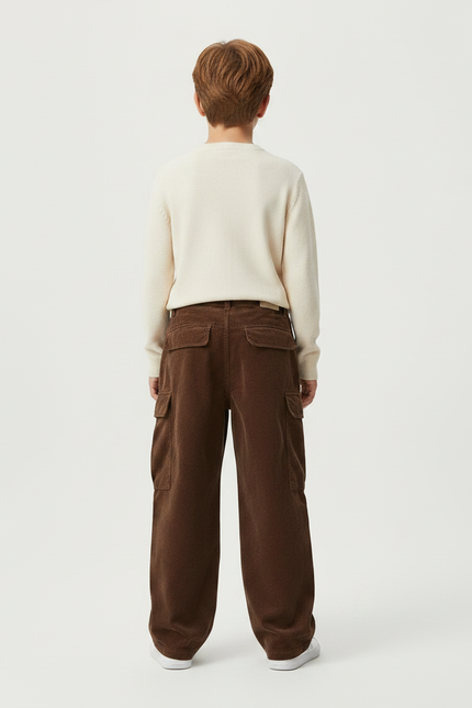 Pantalon Marron Cargo Côtelé Ample Garçon Décontracté - Cordé - vue 2