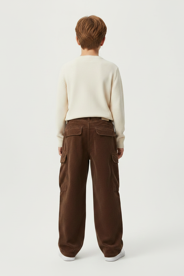 Pantalon Marron Cargo Côtelé Ample Garçon Décontracté - Cordé - vue 2