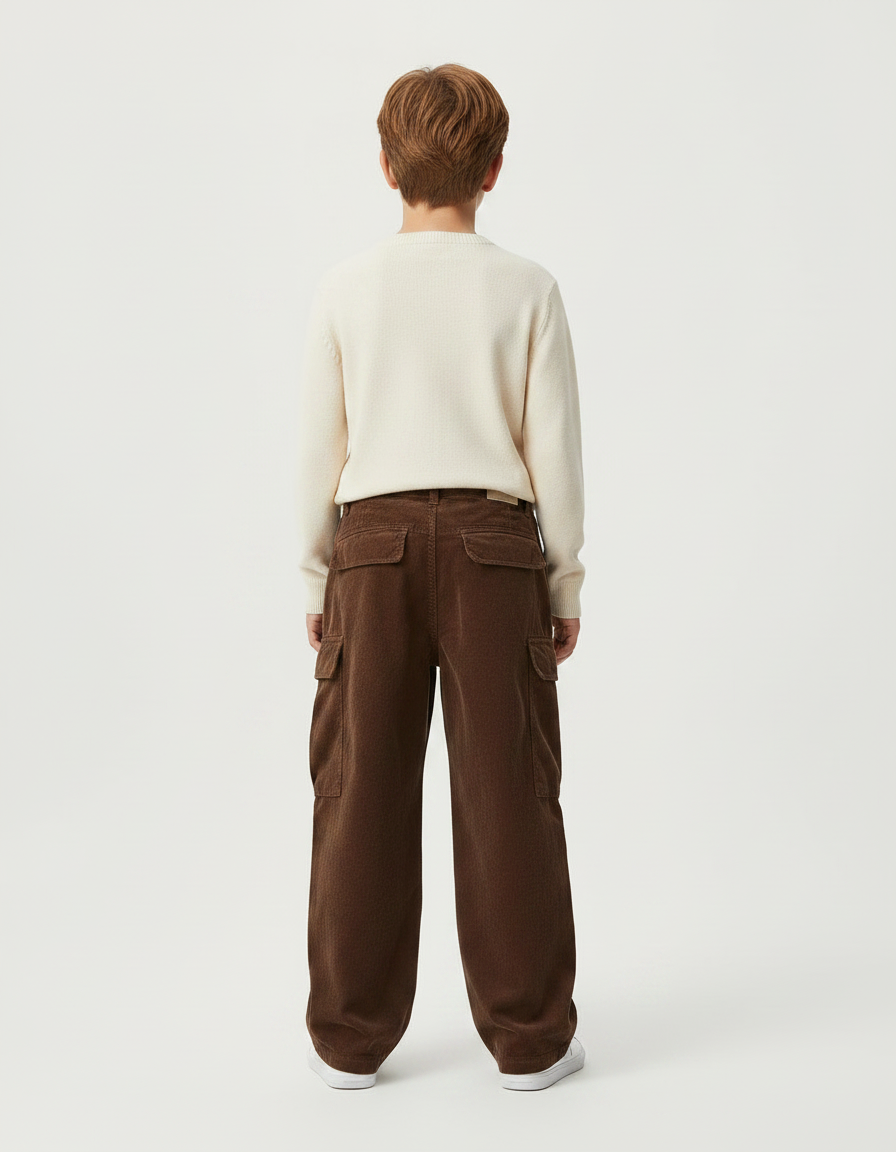 Pantalon Marron Cargo Côtelé Ample Garçon Décontracté - Cordé - vue 2