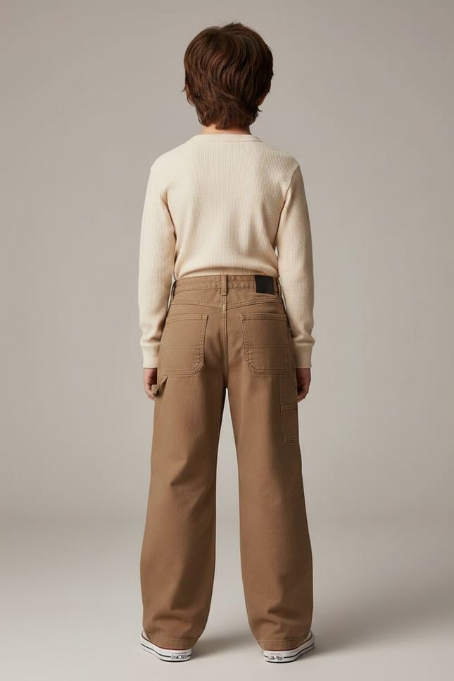Pantalon Marron Ample Garçon Décontracté Coupe Droite - Toile - vue 2