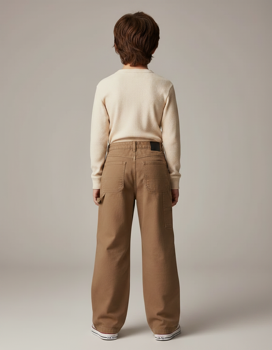Pantalon Marron Ample Garçon Décontracté Coupe Droite - Toile - vue 2
