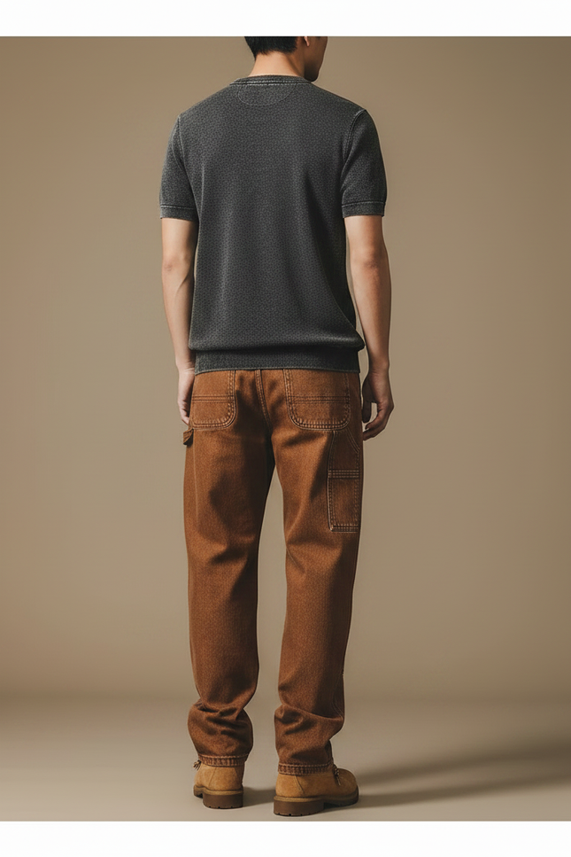 Pantalon Marron Ample Cargo Décontracté Homme Coton - Toile - vue 2
