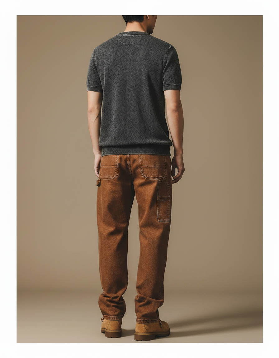 Pantalon Marron Ample Cargo Décontracté Homme Coton - Toile - vue 2