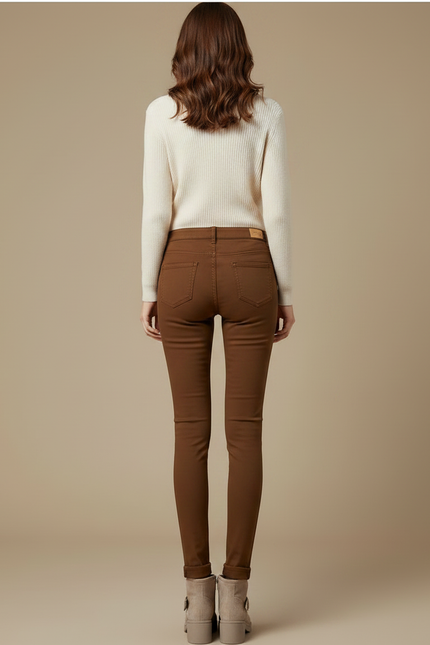 Pantalon Marron Skinny Taille Haute Élastique Femme - Gabardine - vue 2