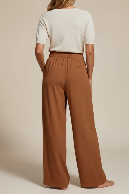 Pantalon Marron Fluide Ample Décontracté Cordon Femme - Viscose - vue 2