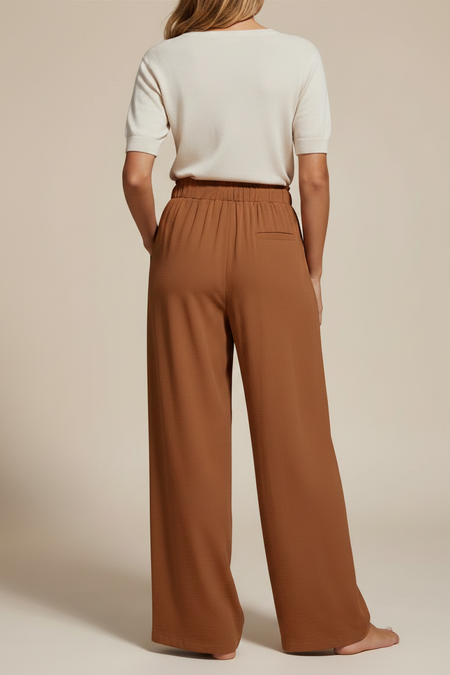 Pantalon Marron Fluide Ample Décontracté Cordon Femme - Viscose - vue 2