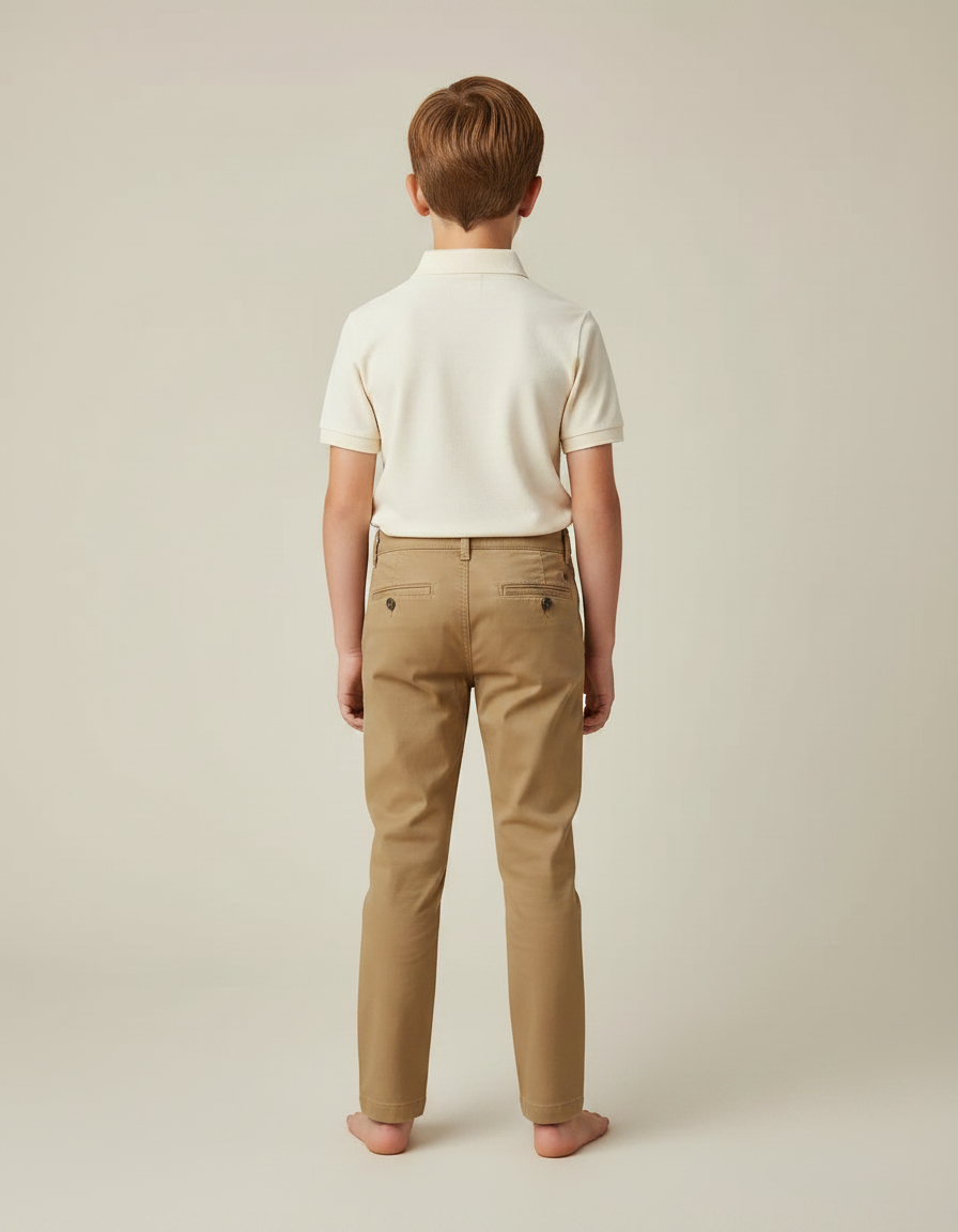 Pantalon Marron Garçon Décontracté Chino Coton Slim - Gabardine - vue 2