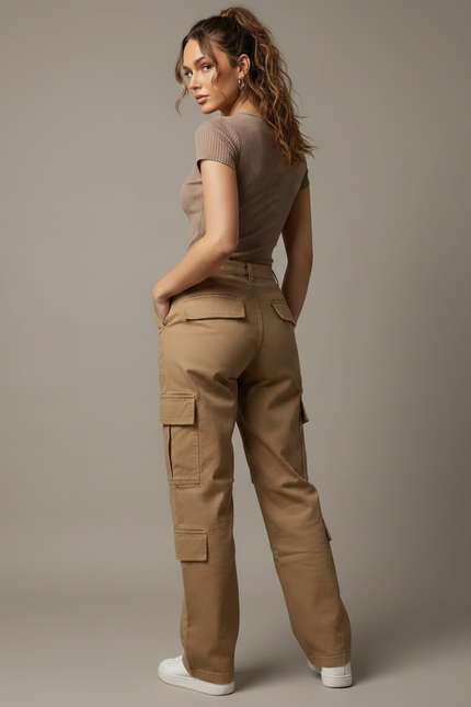 Pantalon Marron Cargo Ample Décontracté Multipoches Femme - Gabardine - vue 2