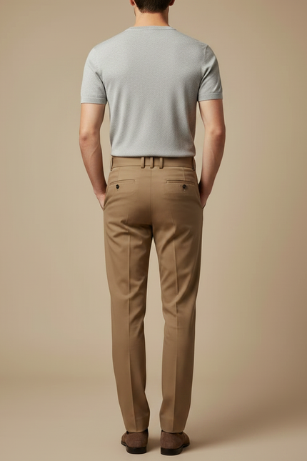 Pantalon Marron Plissé Taille Haute Élégant Homme - Gabardine - vue 2