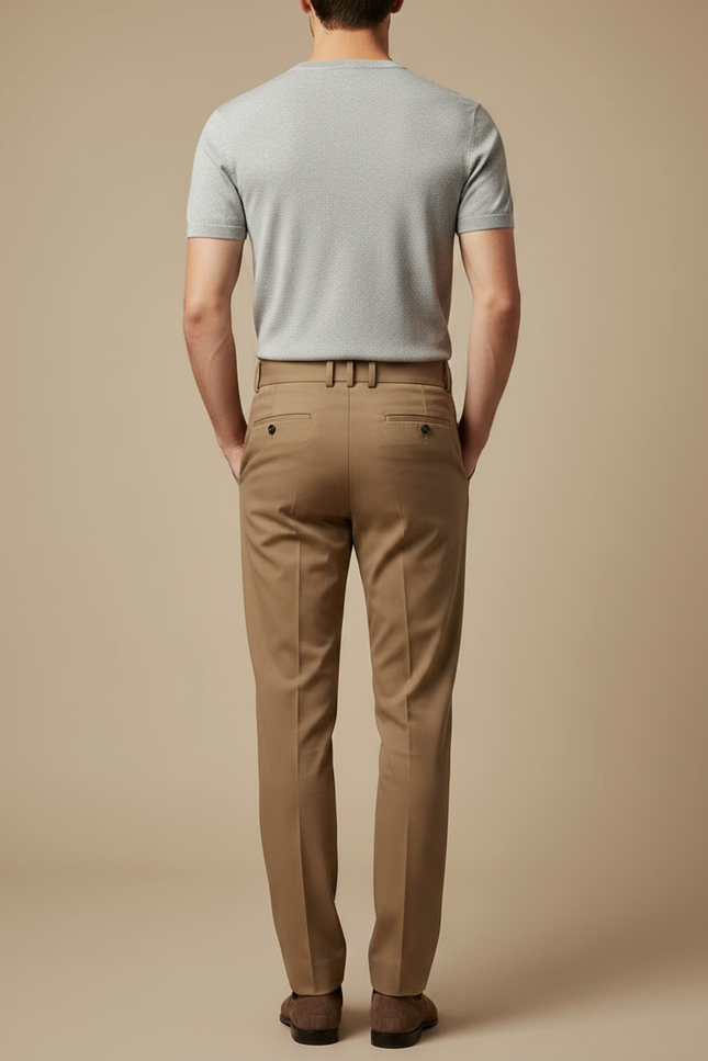 Pantalon Marron Plissé Taille Haute Élégant Homme - Gabardine - vue 2
