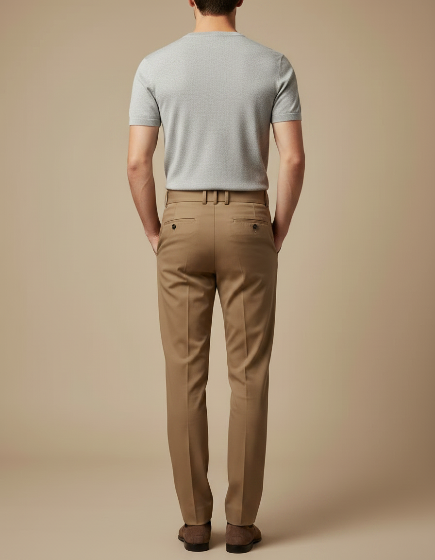 Pantalon Marron Plissé Taille Haute Élégant Homme - Gabardine - vue 2