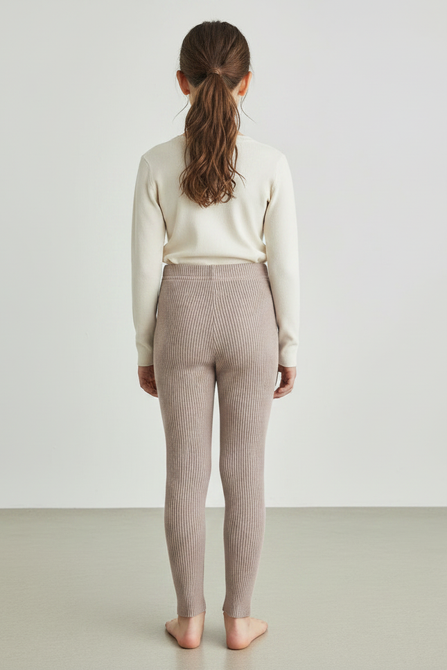 Pantalon Marron Côtelé Tricoté Extensible Fillette Confortable - Maille - vue 2