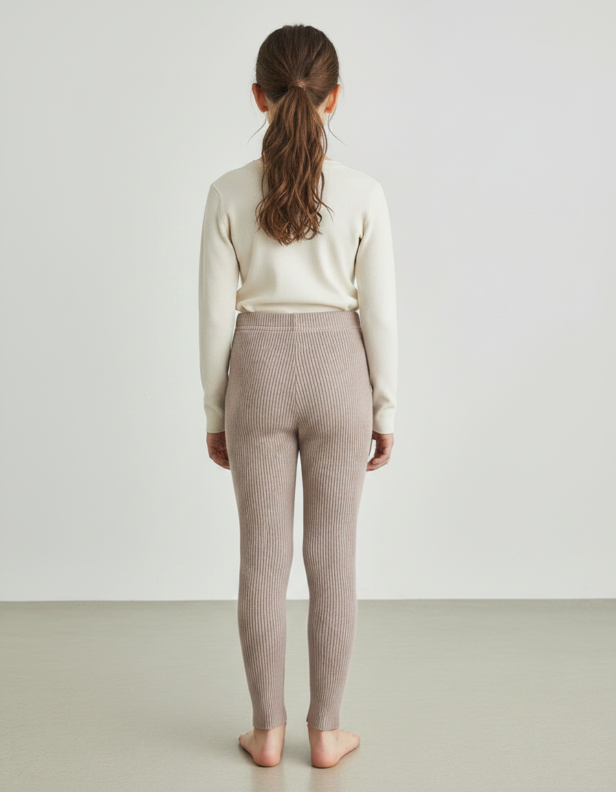 Pantalon Marron Côtelé Tricoté Extensible Fillette Confortable - Maille - vue 2