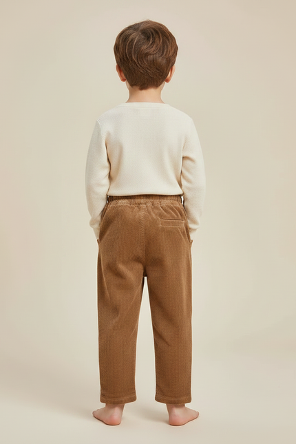 Pantalon Marron Côtelé Ample Décontracté Élastiqué Garçon - Cordé - vue 2