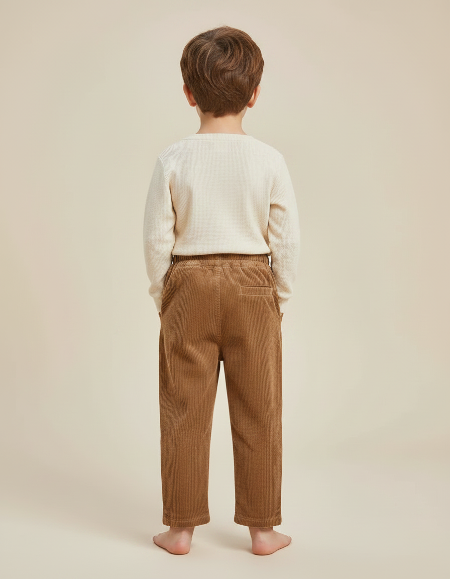 Pantalon Marron Côtelé Ample Décontracté Élastiqué Garçon - Cordé - vue 2